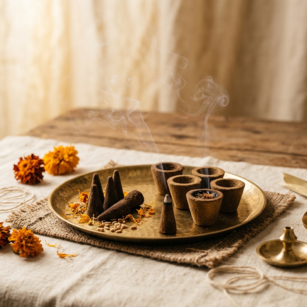 Puja Box Range - Traditional Sambrani cups, Loban dhoop, and dry dhoop sticks for authentic Vedic aroma.